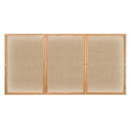 United Visual Products Triple Door Enclosed EZ Tack Board, 72"x36", Light Oak/Grey UV105EZ-GREY-LTOAK